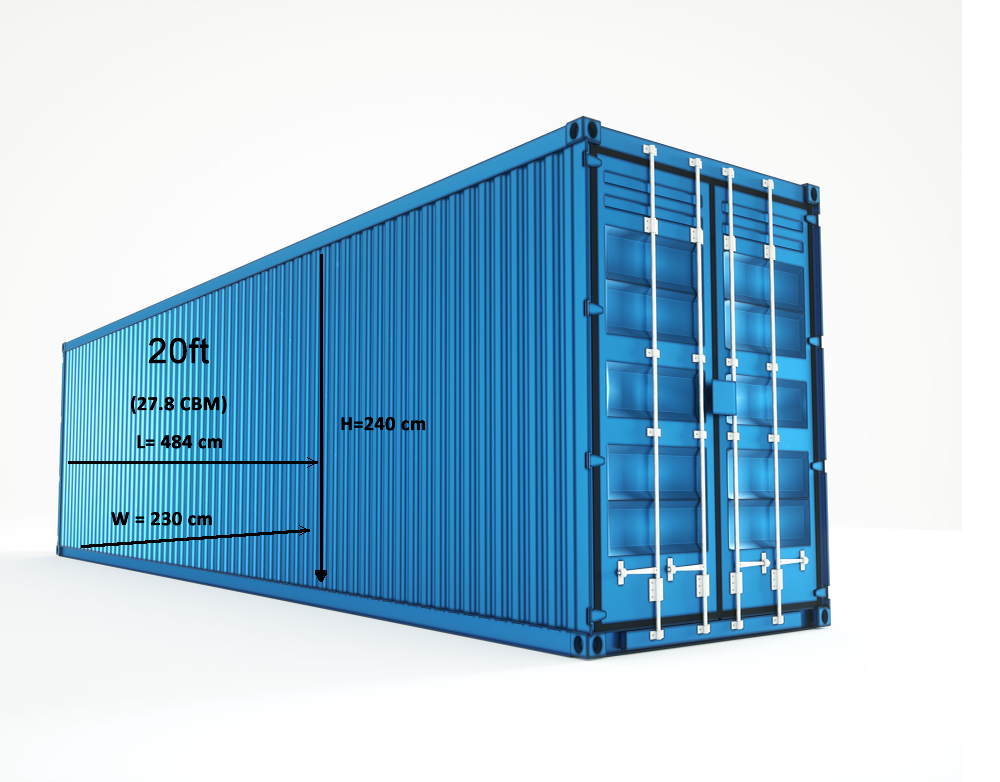 20 feet groupage space from UK and EU